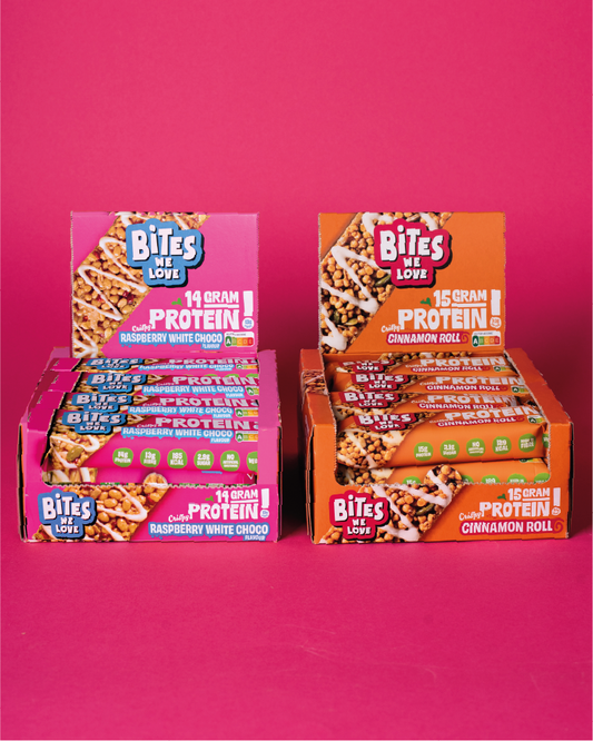 Protein Bar Duo Bundle: Raspberry White Choco + Cinnamon Roll